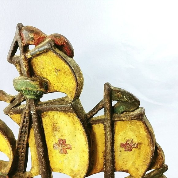 Doorstop Cast Iron Galleon Ship Painted with Red Cross on Sails - Picture 7 of 11